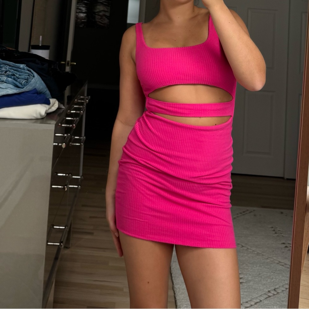 Princess Polly Hot Pink Ribbed Dress
